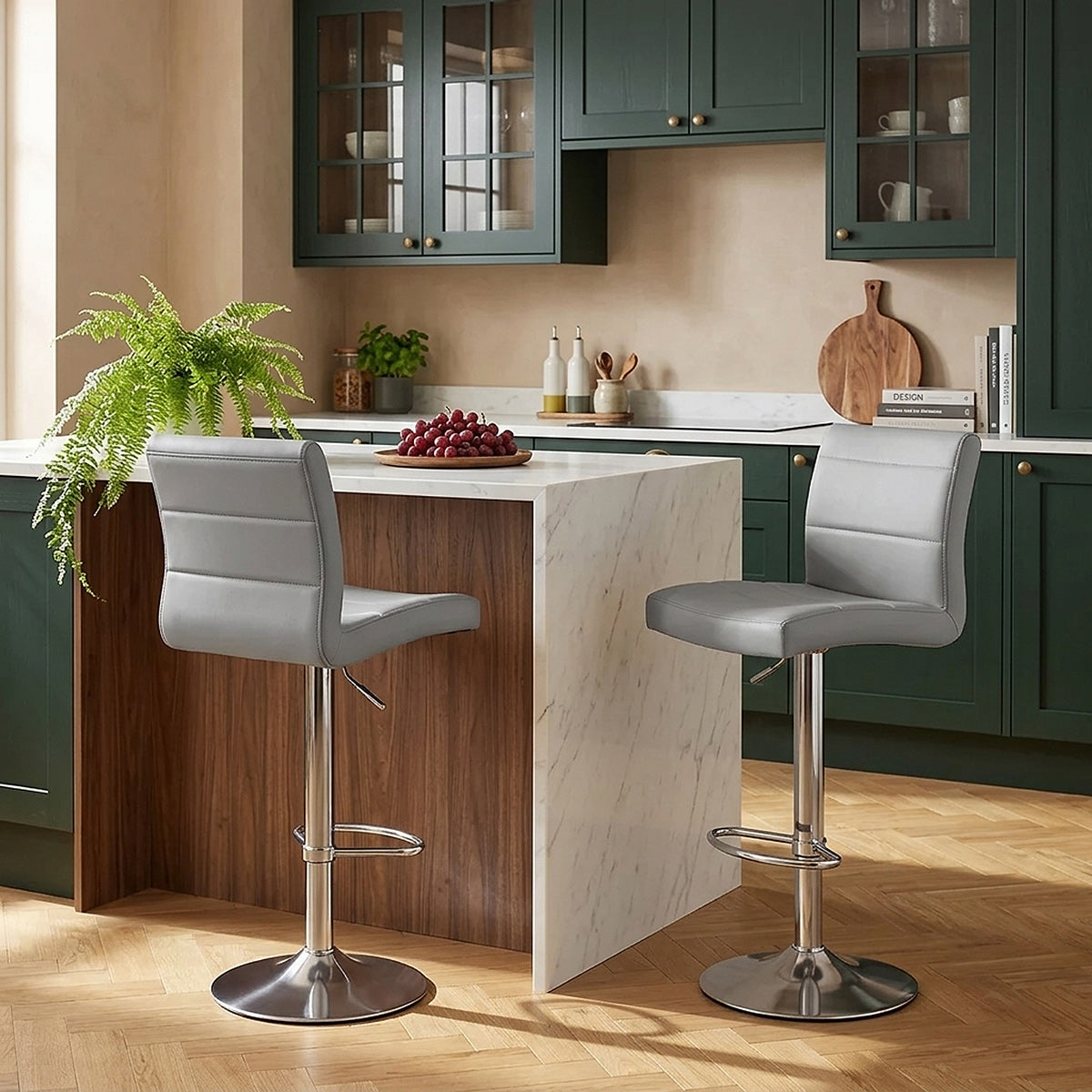 Sgabello Ecopelle Cromo Satinato - Breakfast Grigio
