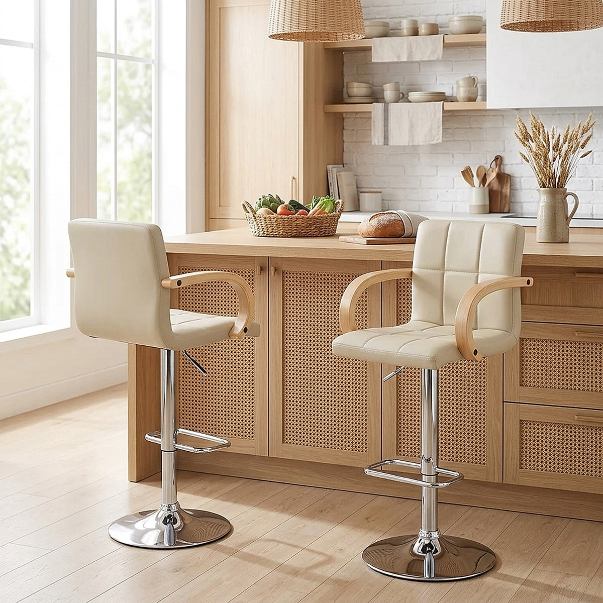 Sgabello Ecopelle Cromato - Burton Crema