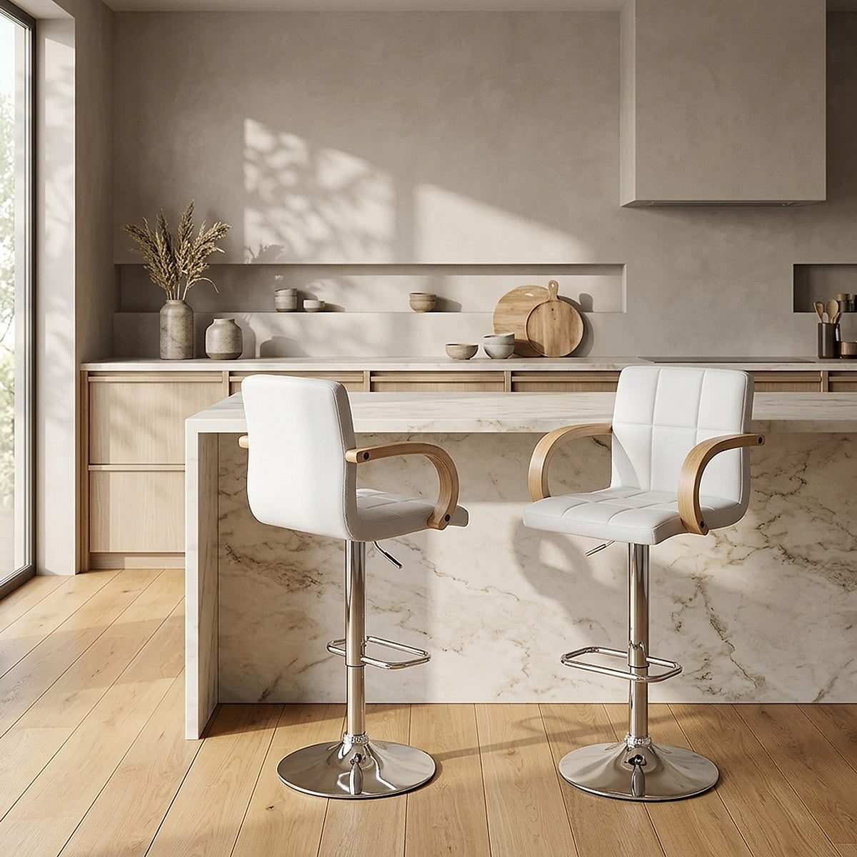Sgabello Ecopelle Cromato - Burton Bianco