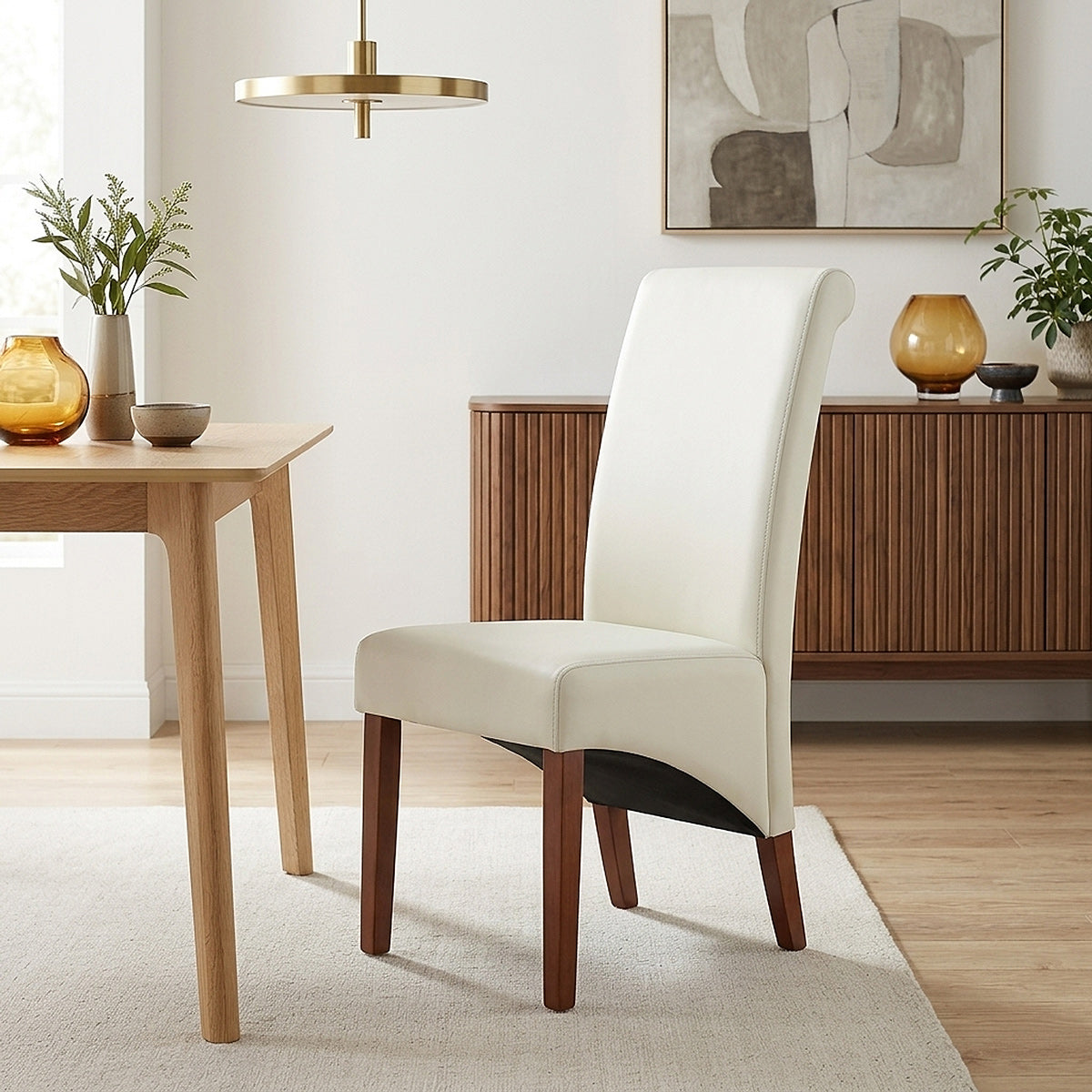 Sedia Pelle rigenerata Legno - Carlo Noce Crema