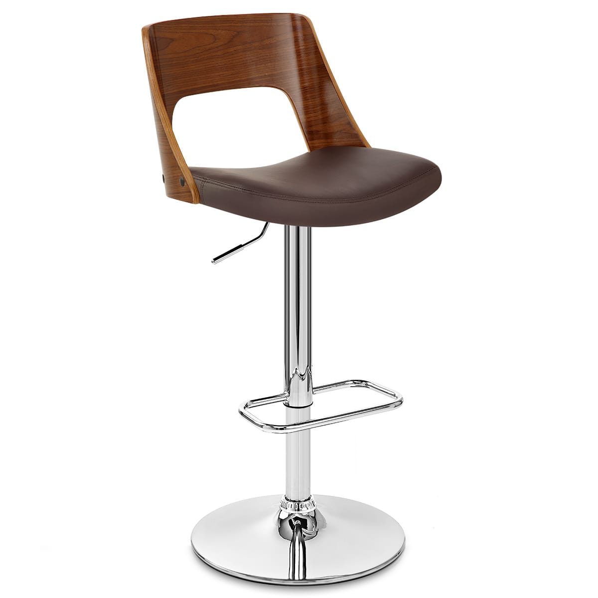 Sgabello Pelle Legno Cromato - Carmen Marrone