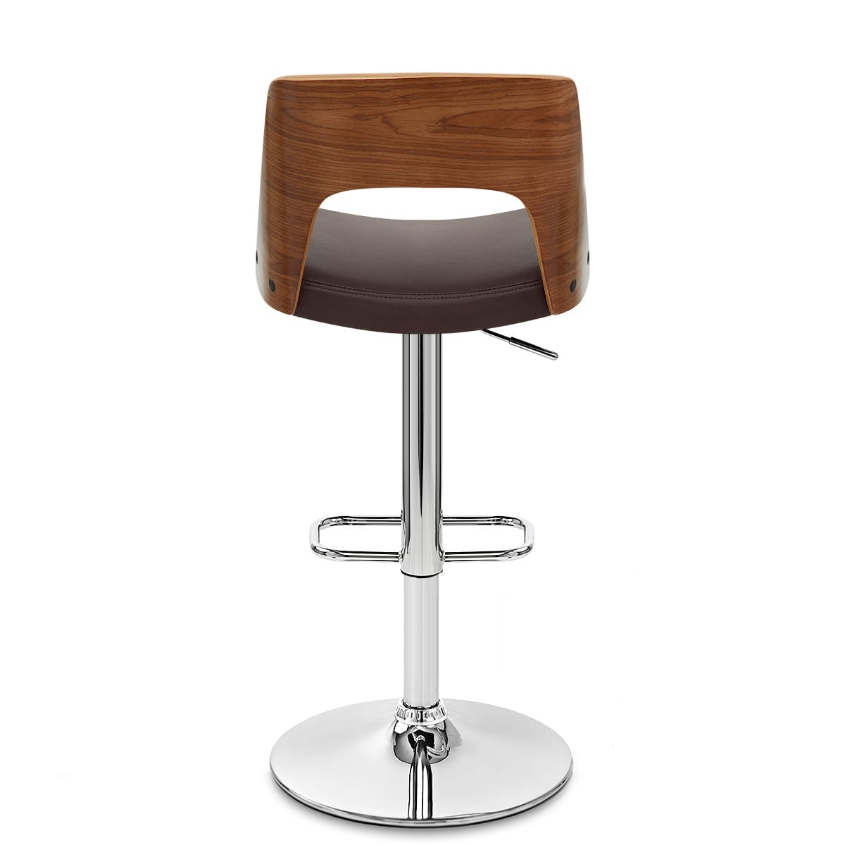 Sgabello Pelle Legno Cromato - Carmen Marrone