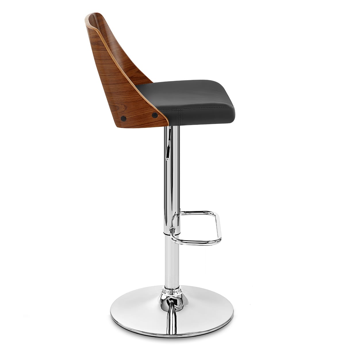 Sgabello Pelle Legno Cromato - Carmen Nero