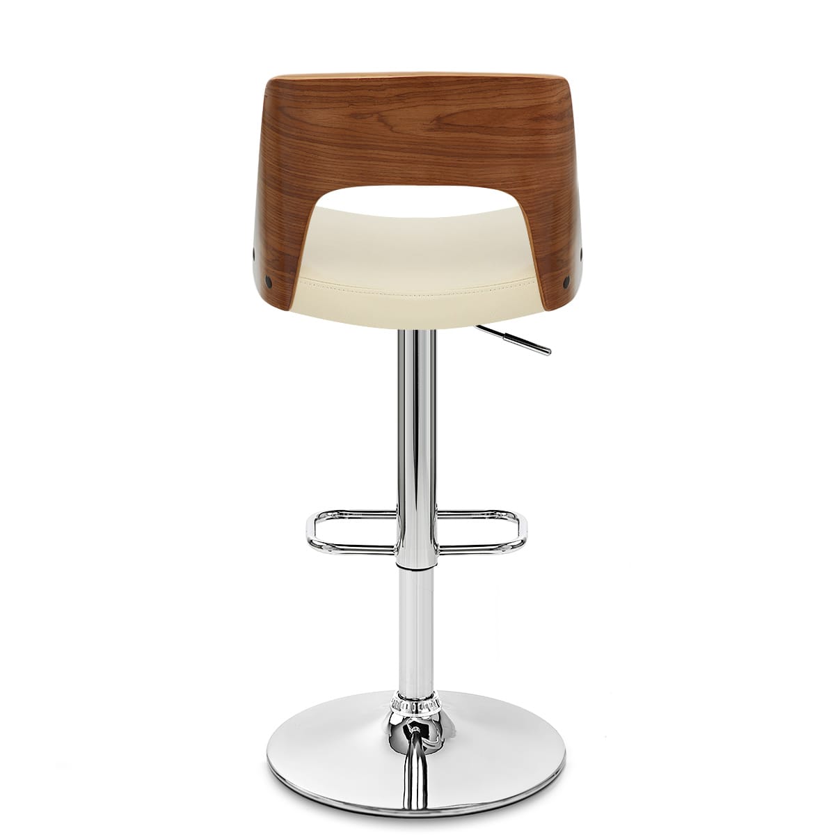 Sgabello Pelle Legno Cromato - Carmen Crema