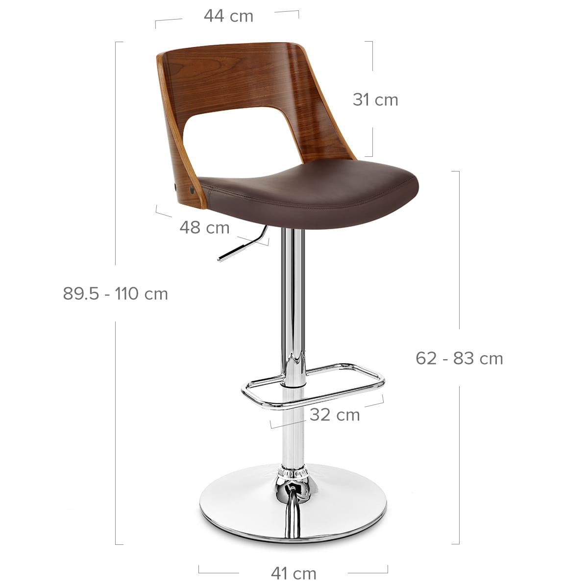 Sgabello Pelle Legno Cromato - Carmen Marrone