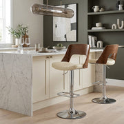 Sgabello Pelle Legno Cromato - Carmen Crema