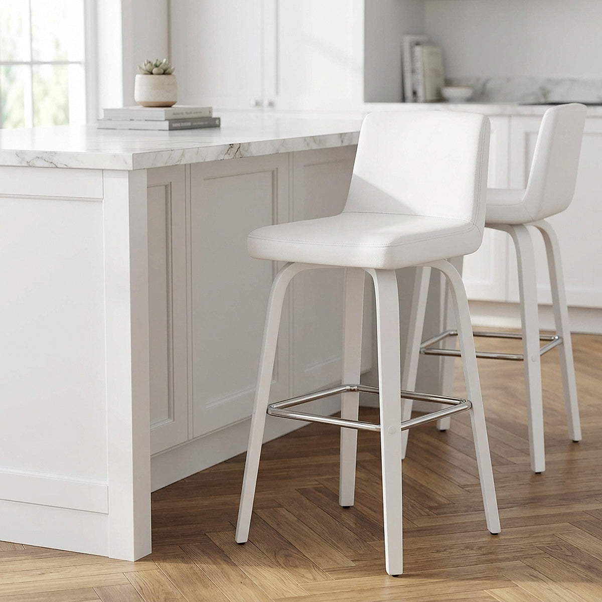 Sgabello Ecopelle Legno - Charlotte Bianco