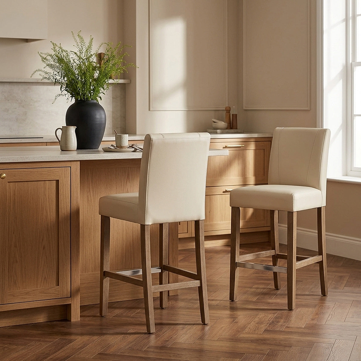 Sgabello Ecopelle Legno - Chartwell Crema