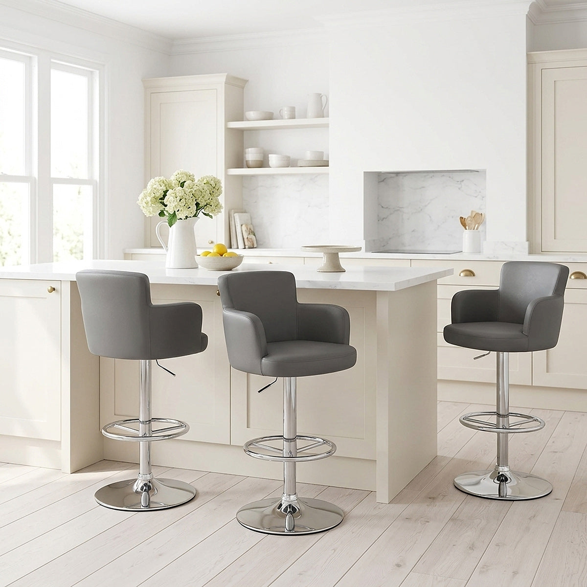 Sedia da bar Ecopelle Cromato - Chateau Grigio