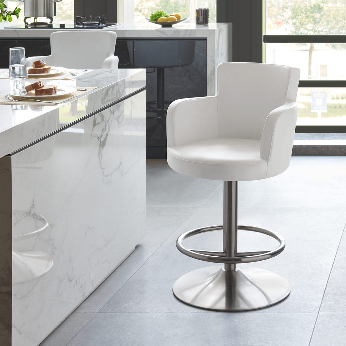 Sedia Ecopelle Cromo Satinato - Chateau Grigio