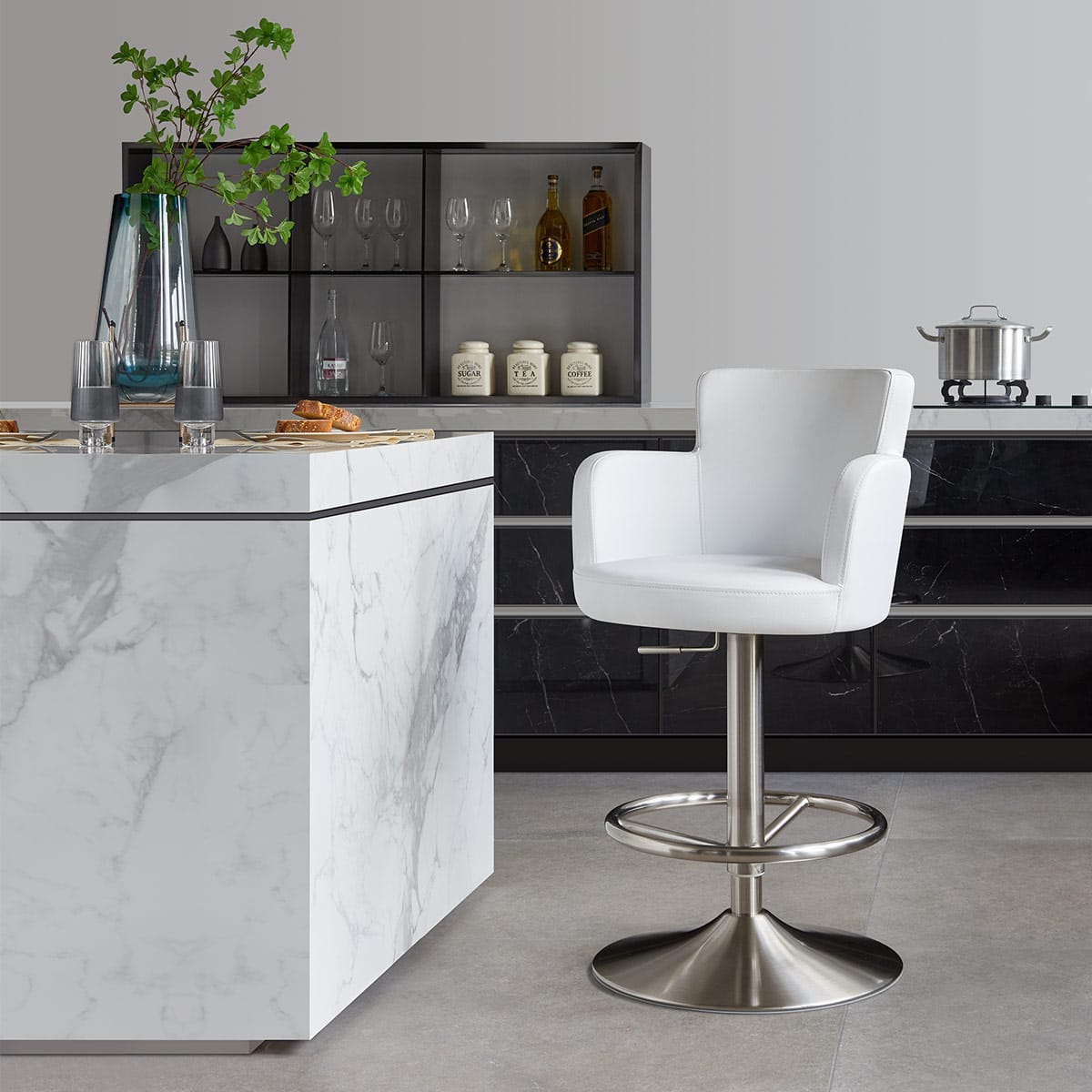 Sedia Ecopelle Cromo Satinato - Chateau Grigio