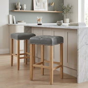 Sgabello Pelle Rigenerata Quercia - Chelsea Grigio