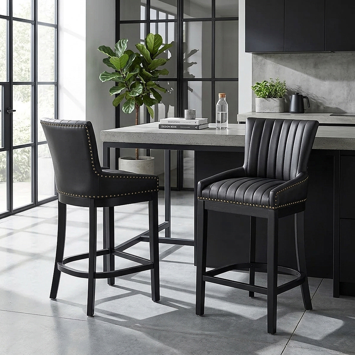 Sgabello Ecopelle Legno - Chiltern Nero