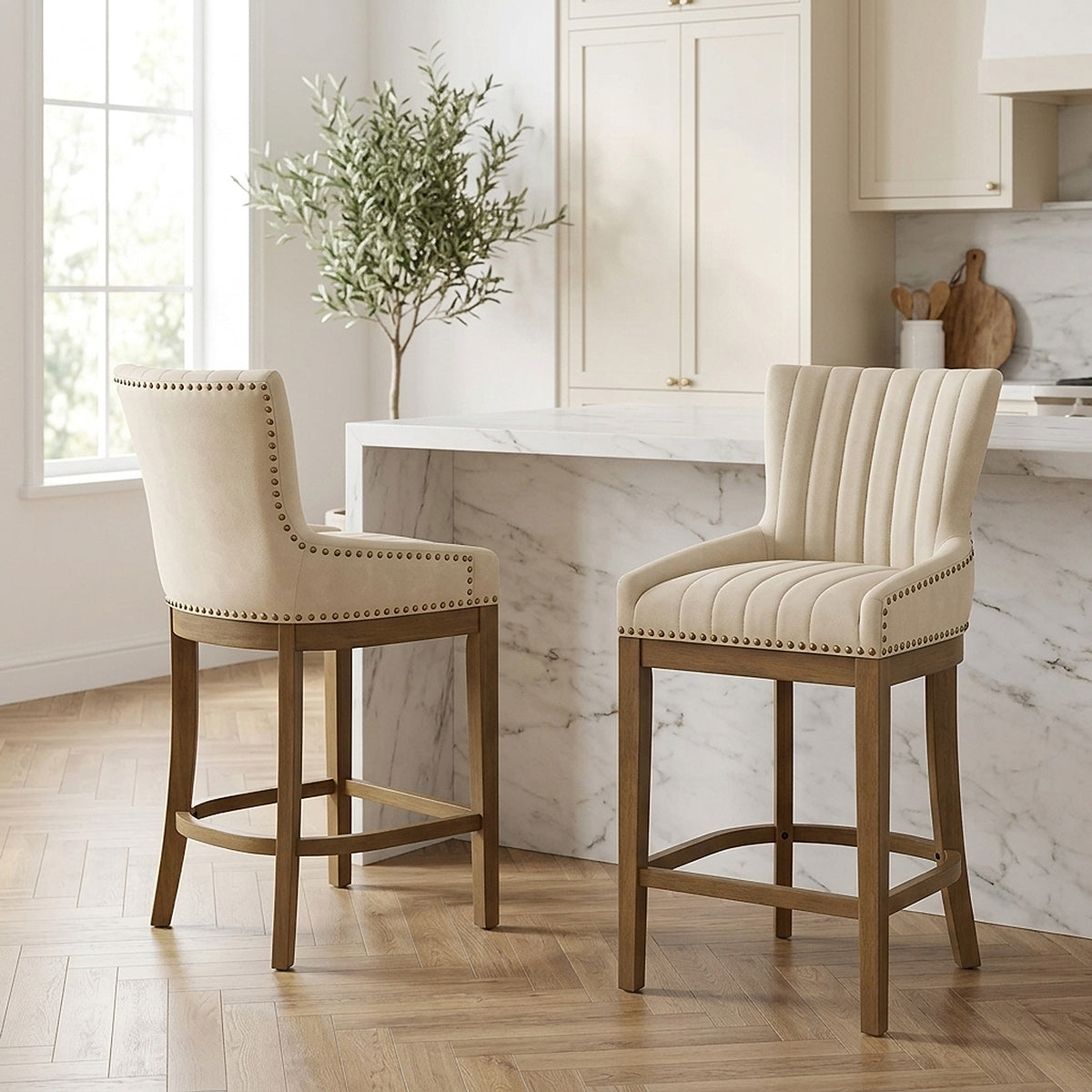 Sgabello Ecopelle Legno - Chiltern Crema