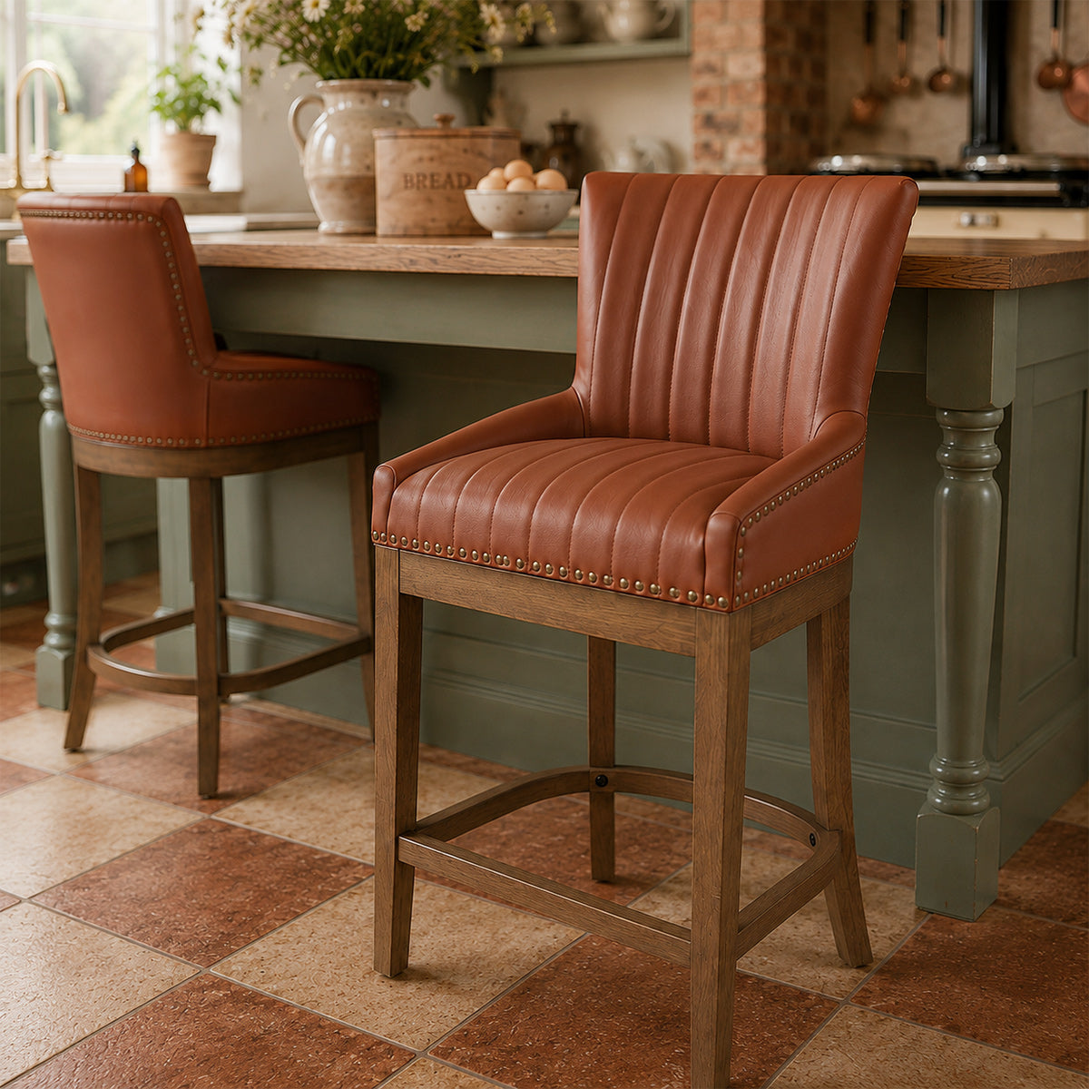 Sgabello Vera Pelle Quercia - Chiltern Marrone