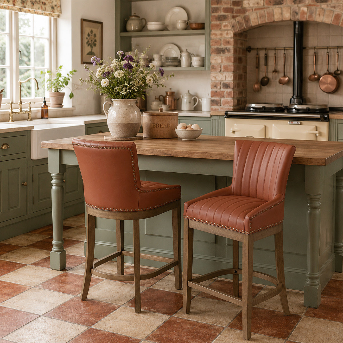 Sgabello Vera Pelle Quercia - Chiltern Marrone
