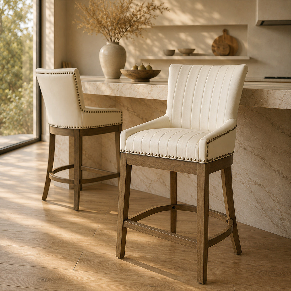 Sgabello Vera Pelle Quercia - Chiltern Crema