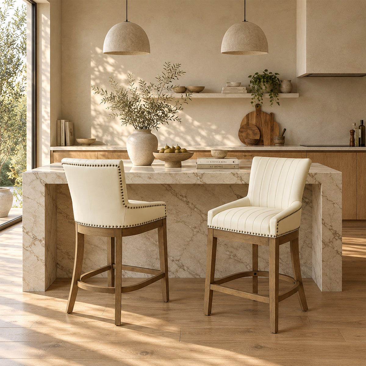 Sgabello Vera Pelle Quercia - Chiltern Crema