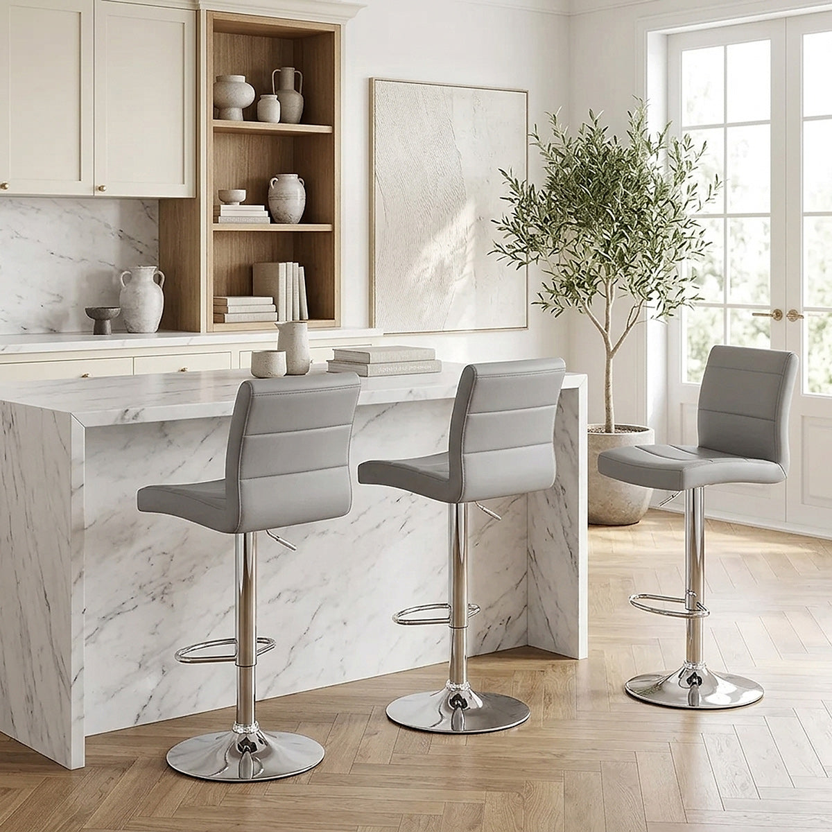Sgabello Ecopelle Cromato - Breakfast Grigio