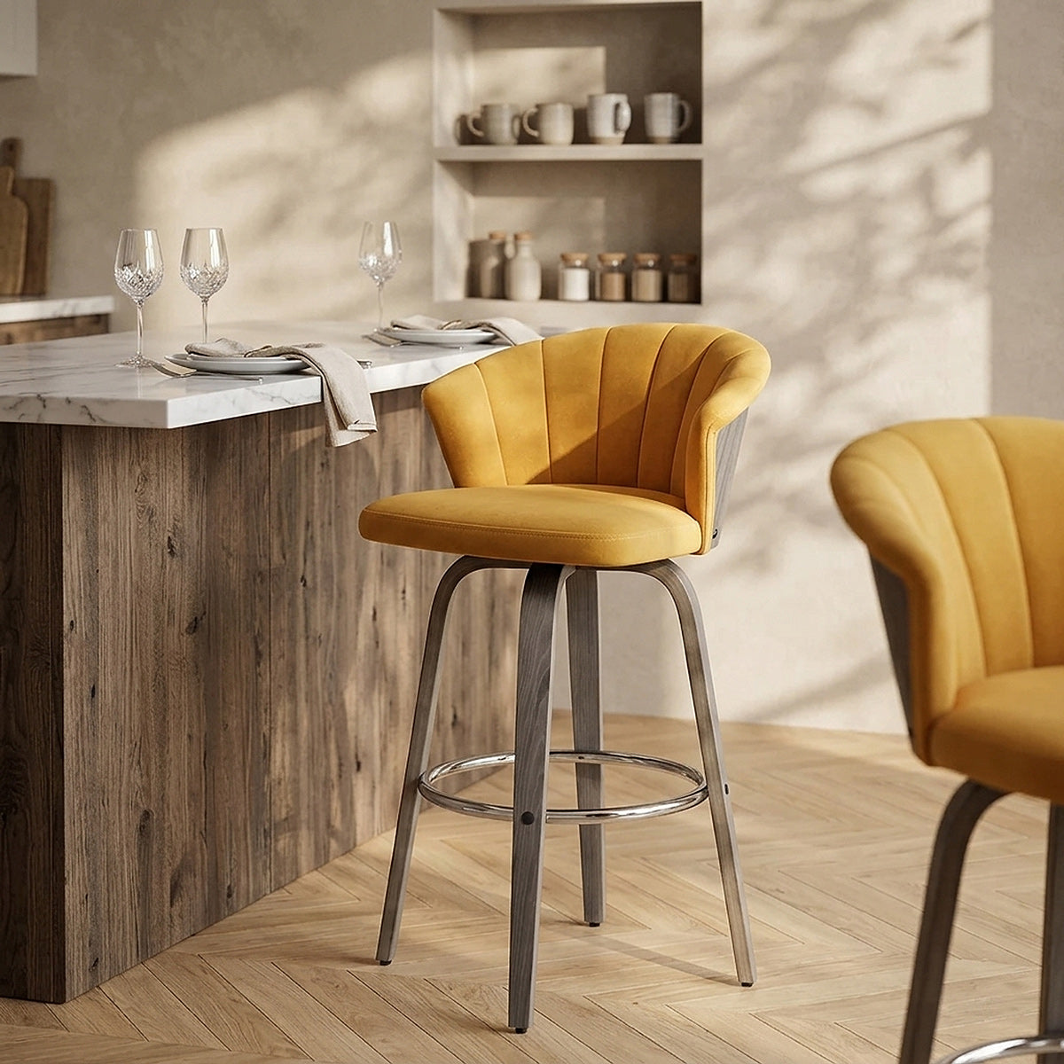 Sgabello Velluto Legno - Concerto Giallo