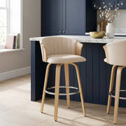 Coral Sgabello da Bar in Rovere e Tessuto Beige