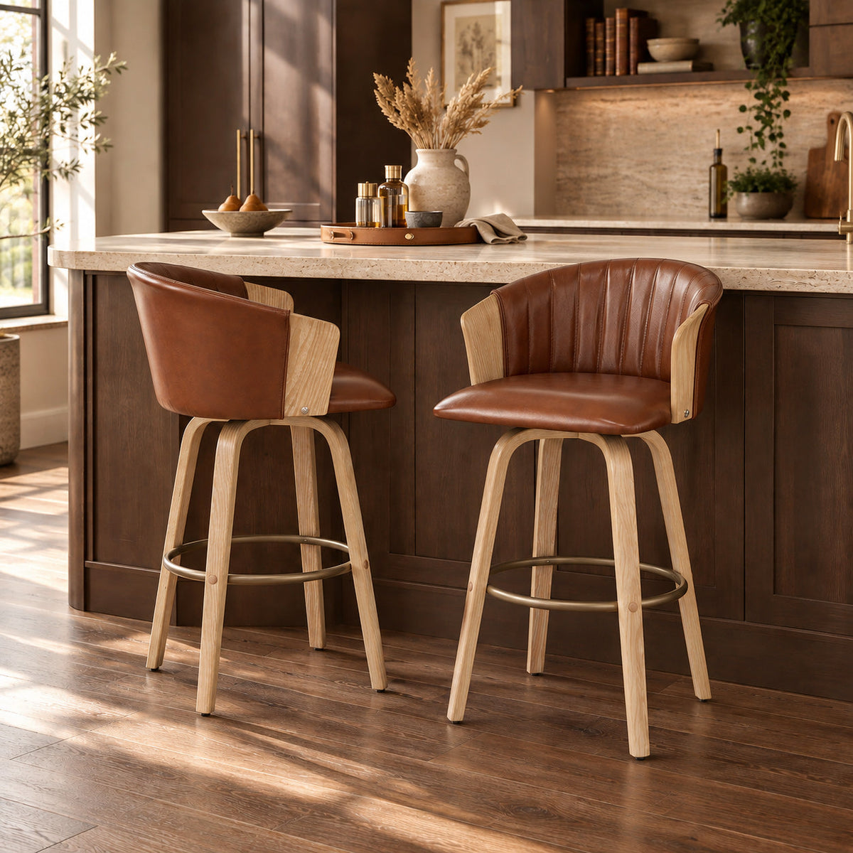 Sgabello Vera Pelle Quercia - Coral Marrone
