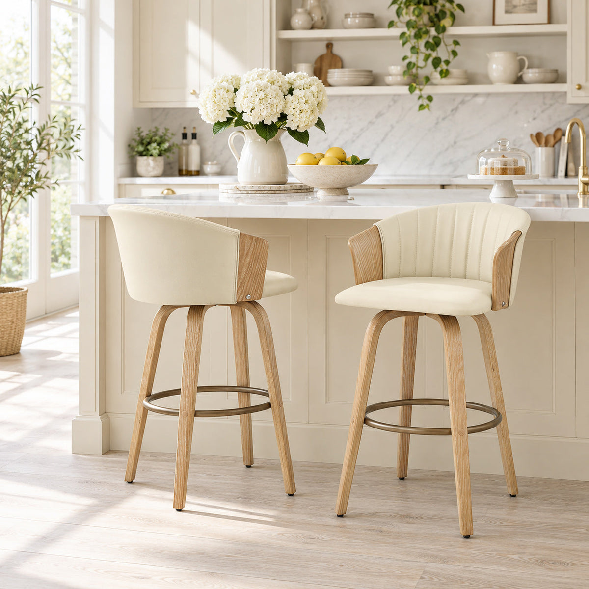 Sgabello Vera Pelle Quercia - Coral Crema