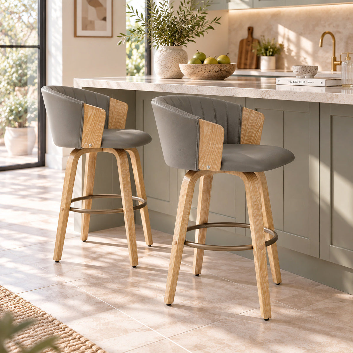Sgabello Vera Pelle Quercia - Coral Grigio