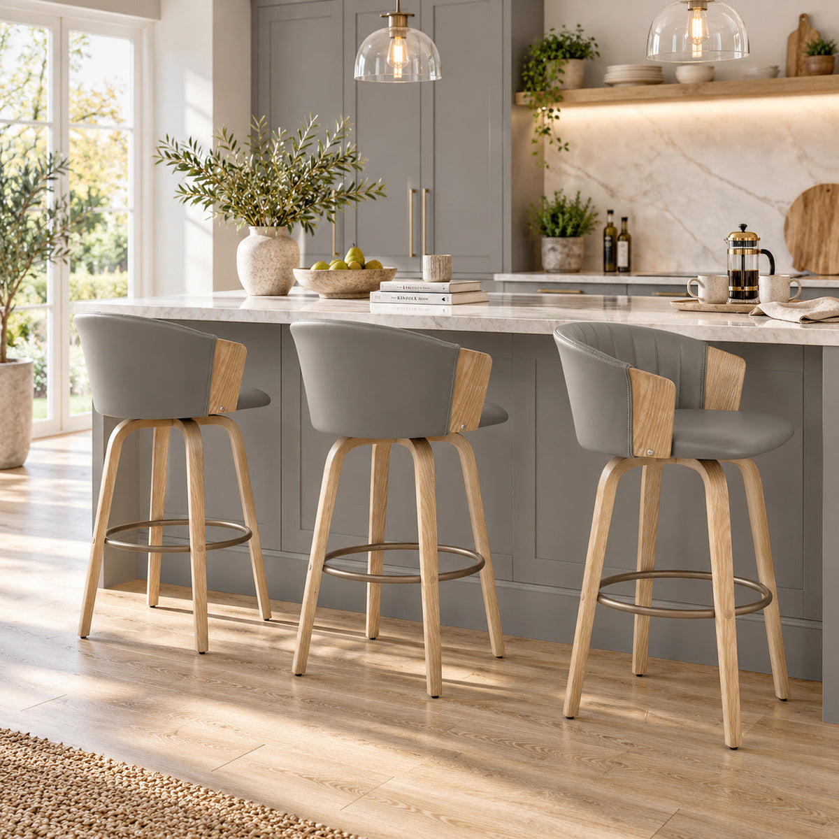 Sgabello Vera Pelle Quercia - Coral Grigio