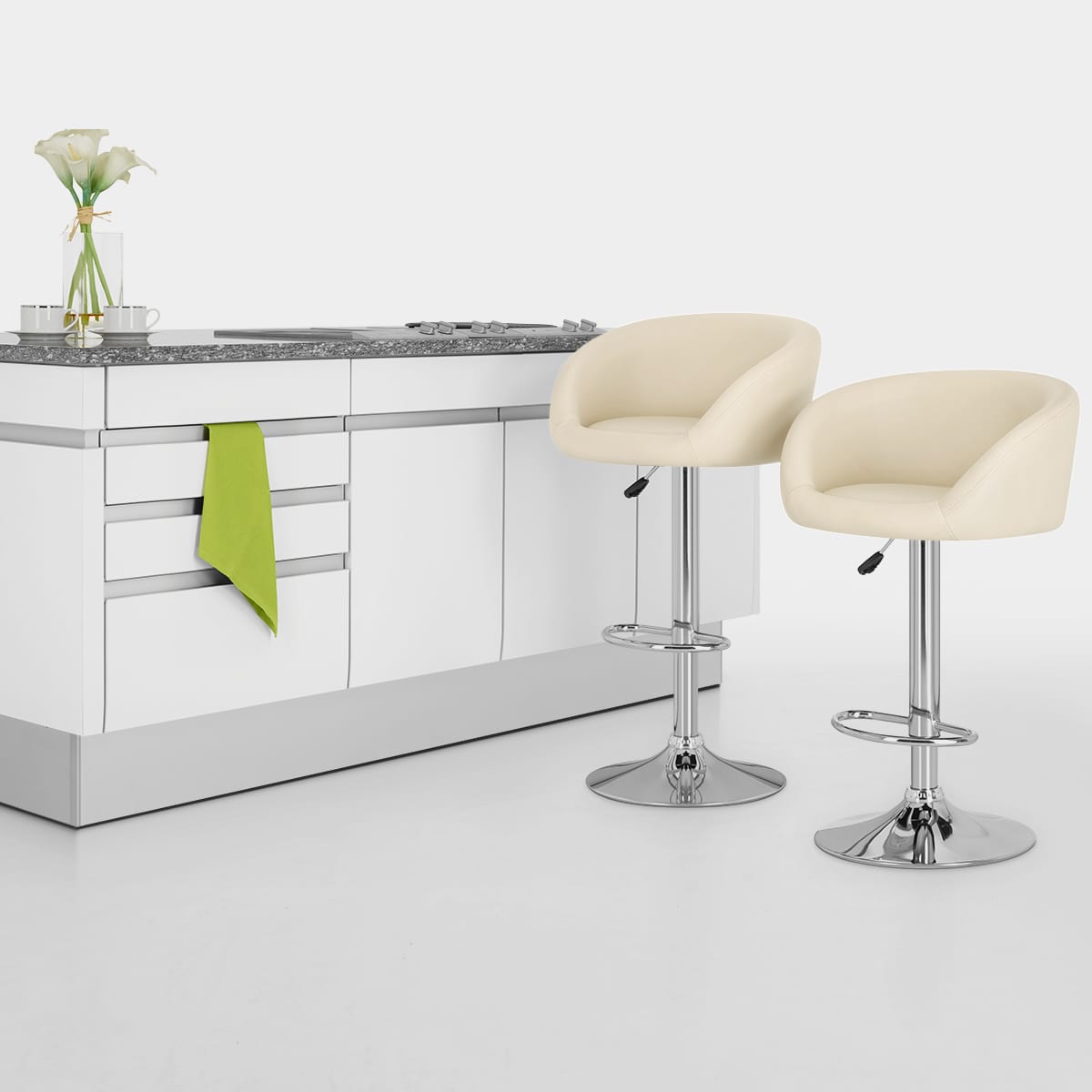 Sgabello Ecopelle Cromato - Eclipse Crema
