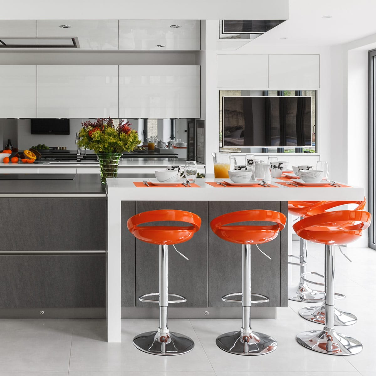 Sgabello Plastica Cromato - Crescent Arancione