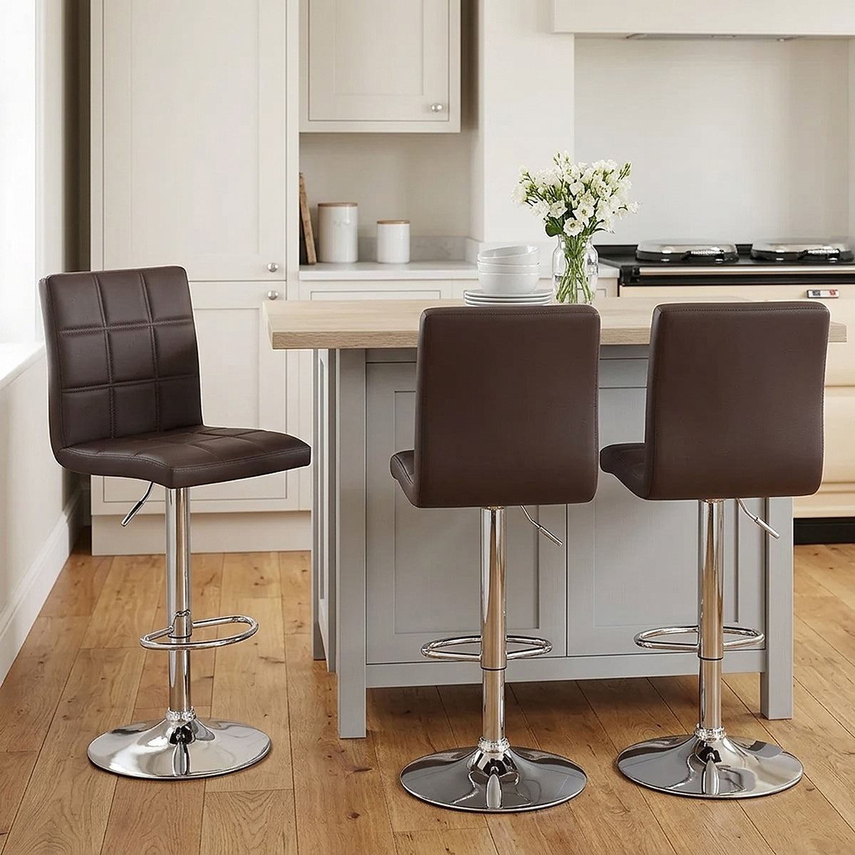 Sgabello Ecopelle Cromato - Criss Cross Marrone