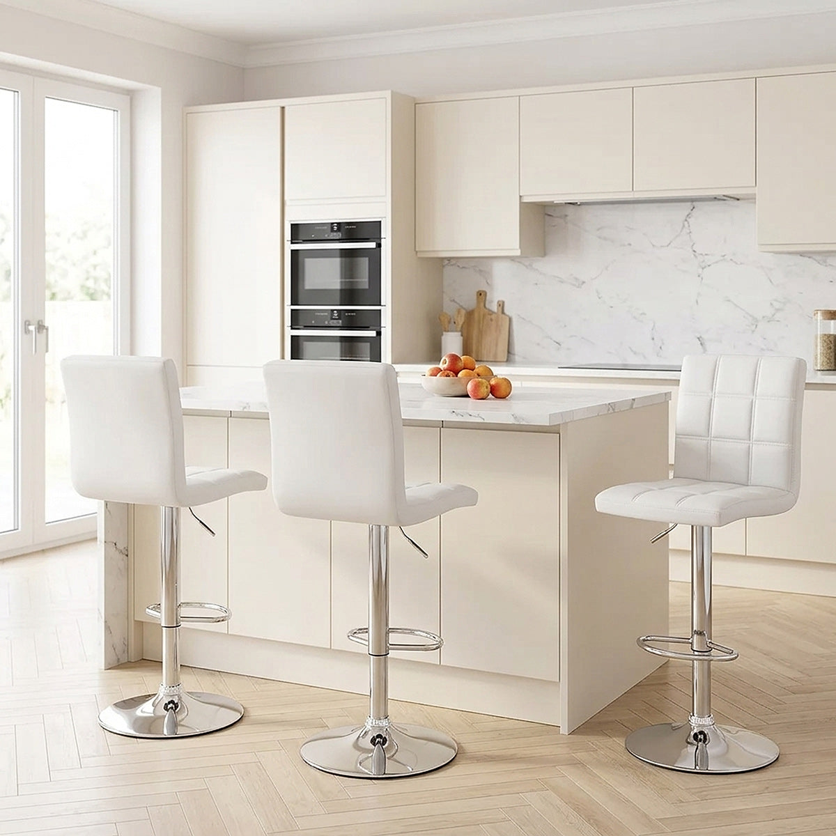 Sgabello Ecopelle Cromato - Criss Cross Bianco