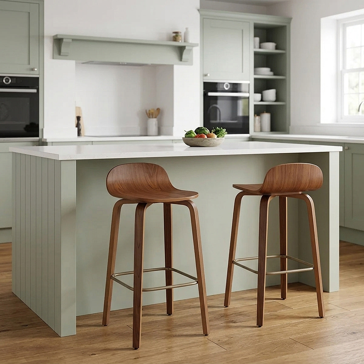 Sgabello Legno - Curve Noce Lucido