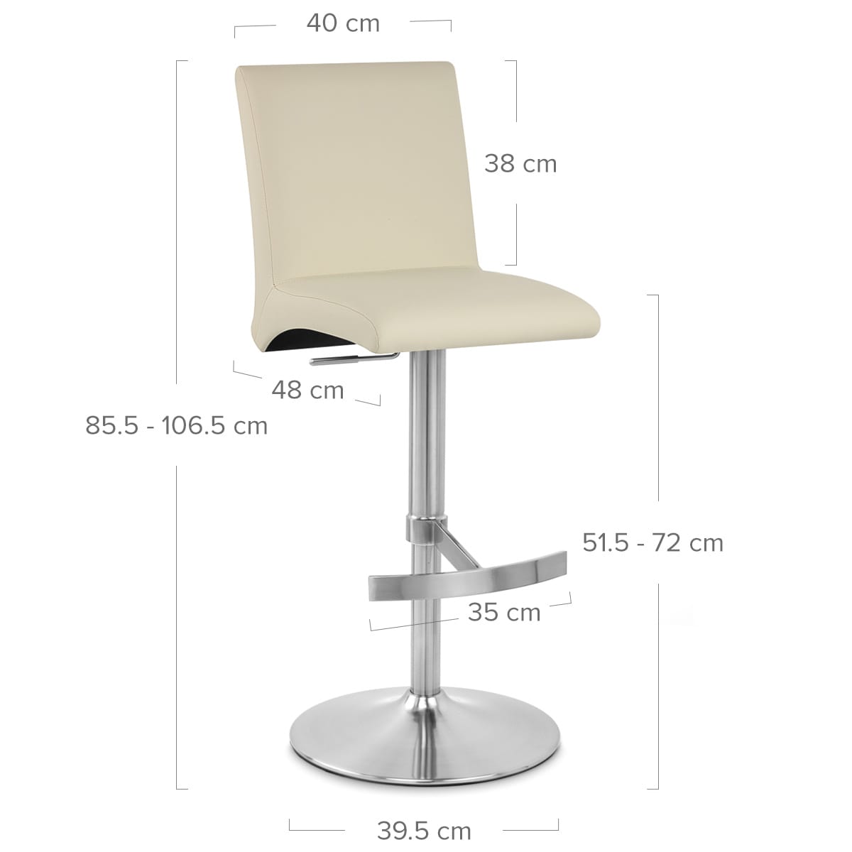 Sgabello Ecopelle Cromo Satinato - Deluxe High Back Crema