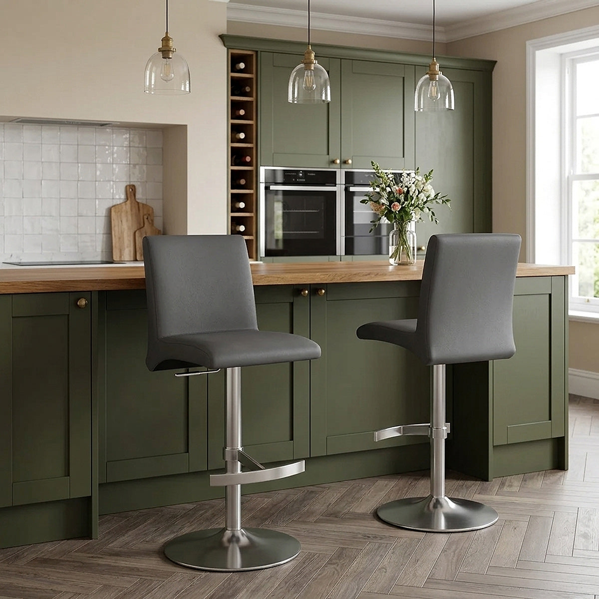 Sgabello Ecopelle Cromo Satinato - Deluxe High Back Grigio