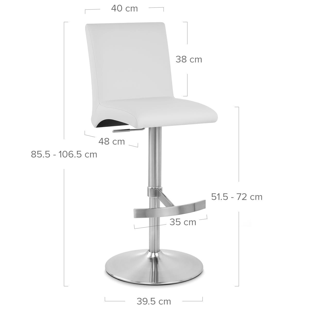 Sgabello Ecopelle Cromo Satinato - Deluxe High Back Bianco