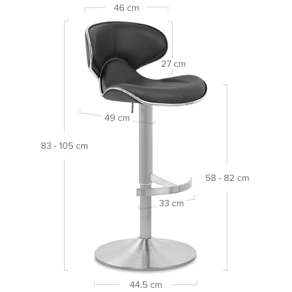 Sgabello Pelle Cromo Satinato - Felix Deluxe Nero