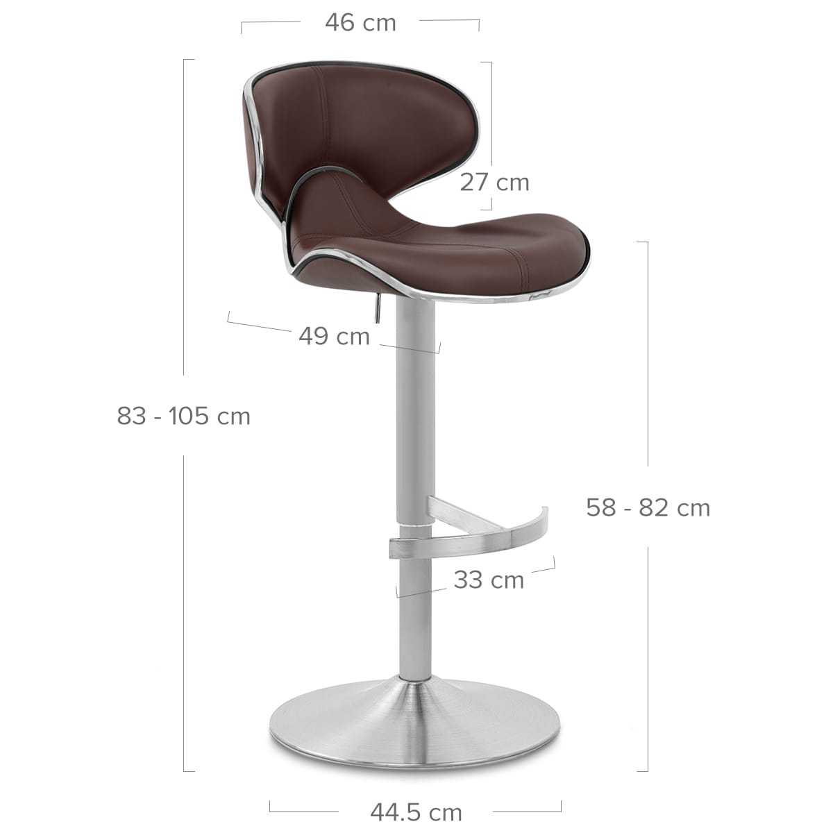 Sgabello Pelle Cromo Satinato - Felix Deluxe Marrone