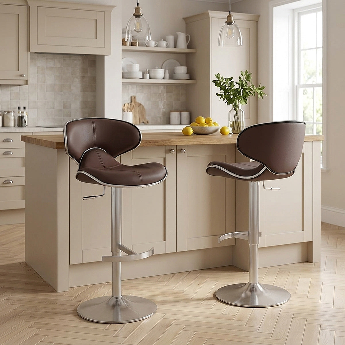 Sgabello Pelle Cromo Satinato - Felix Deluxe Marrone