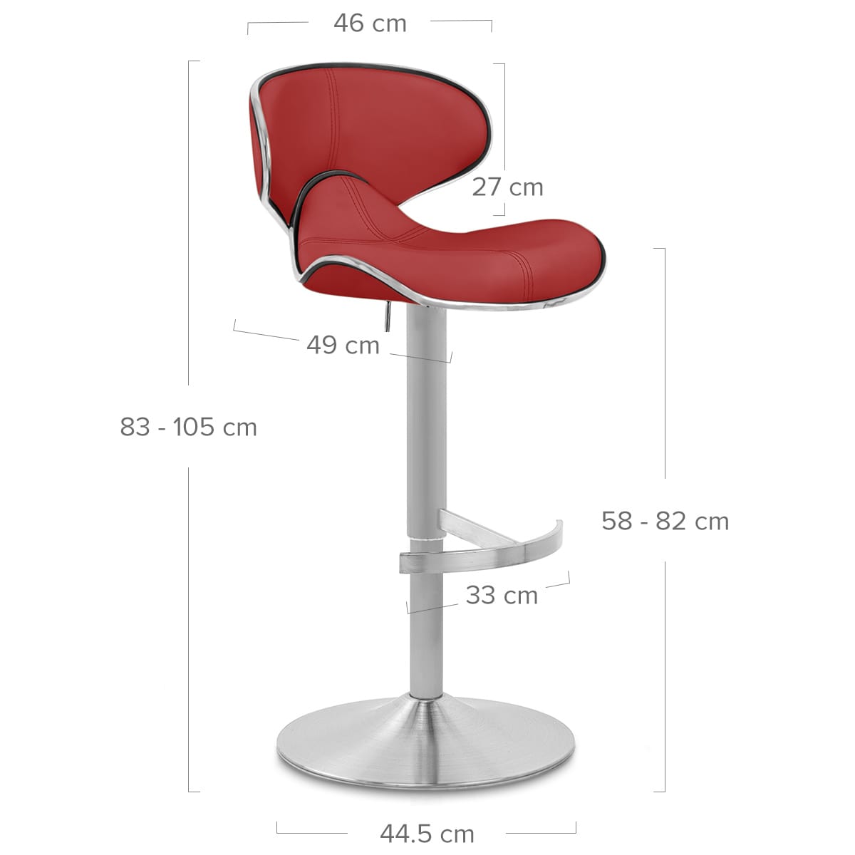Sgabello Pelle Cromo Satinato - Felix Deluxe Rosso