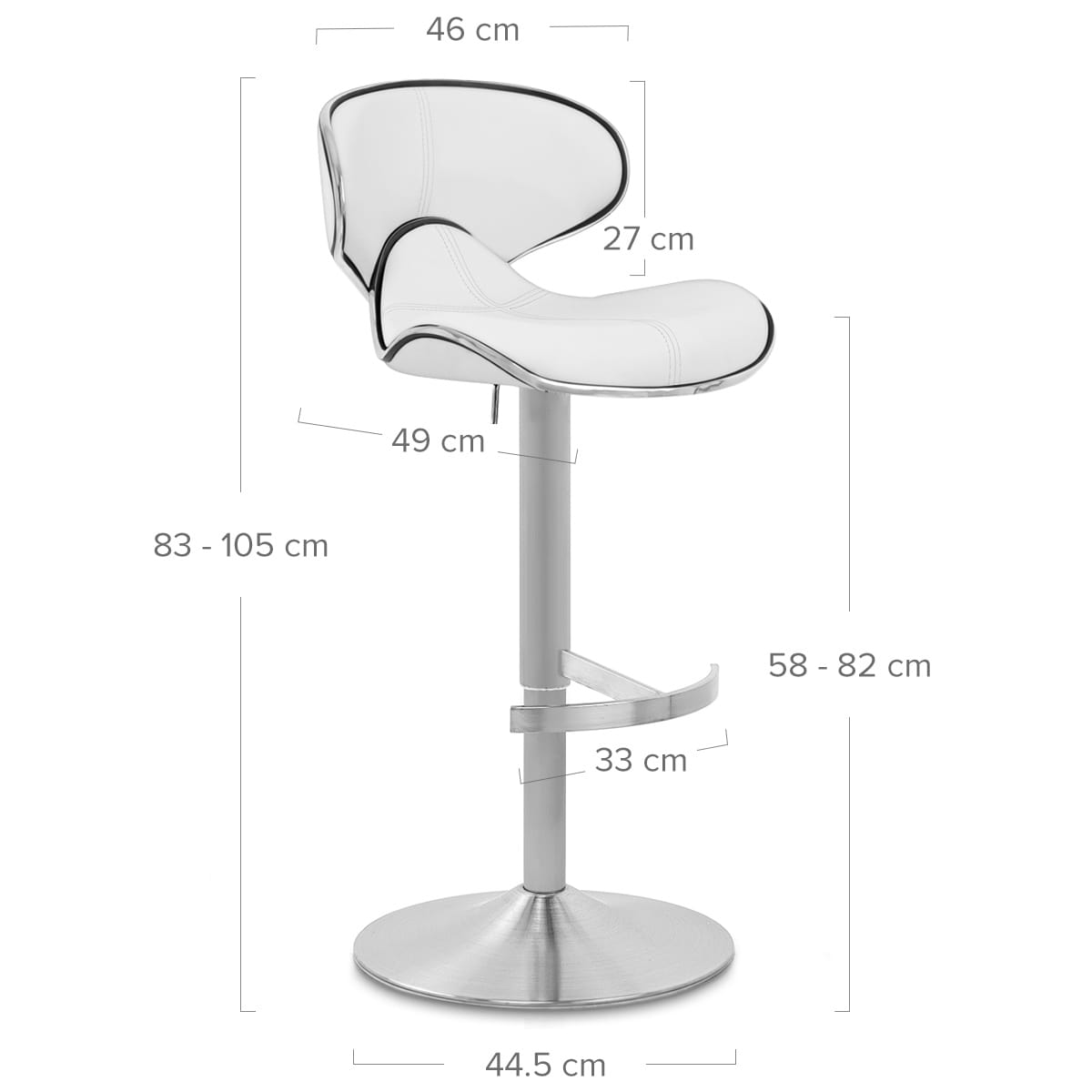 Sgabello Pelle Cromo Satinato - Felix Deluxe Bianco