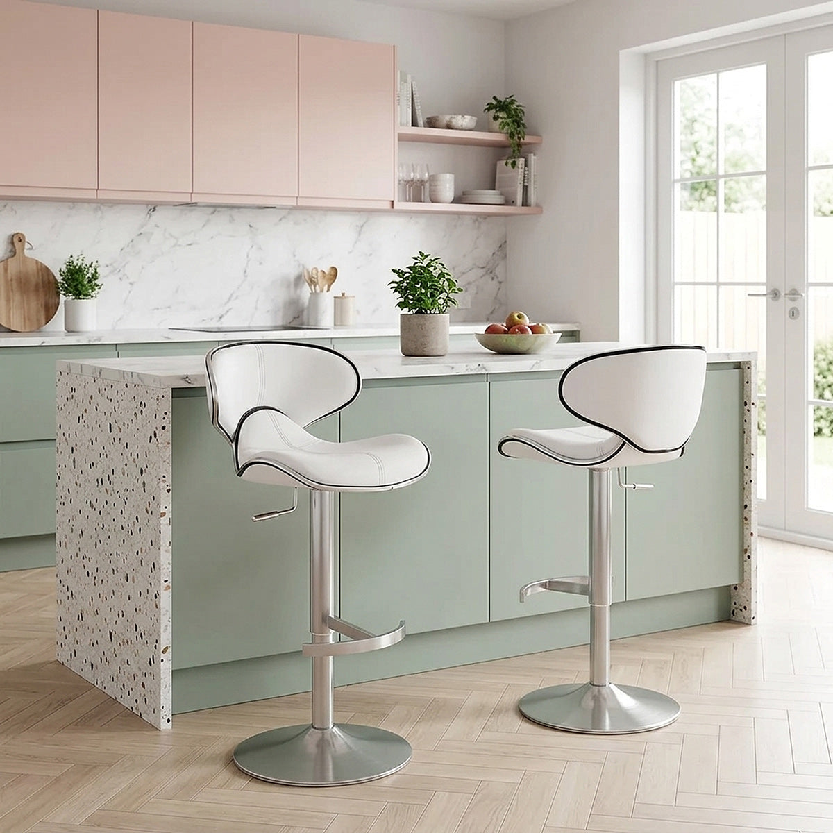 Sgabello Pelle Cromo Satinato - Felix Deluxe Bianco