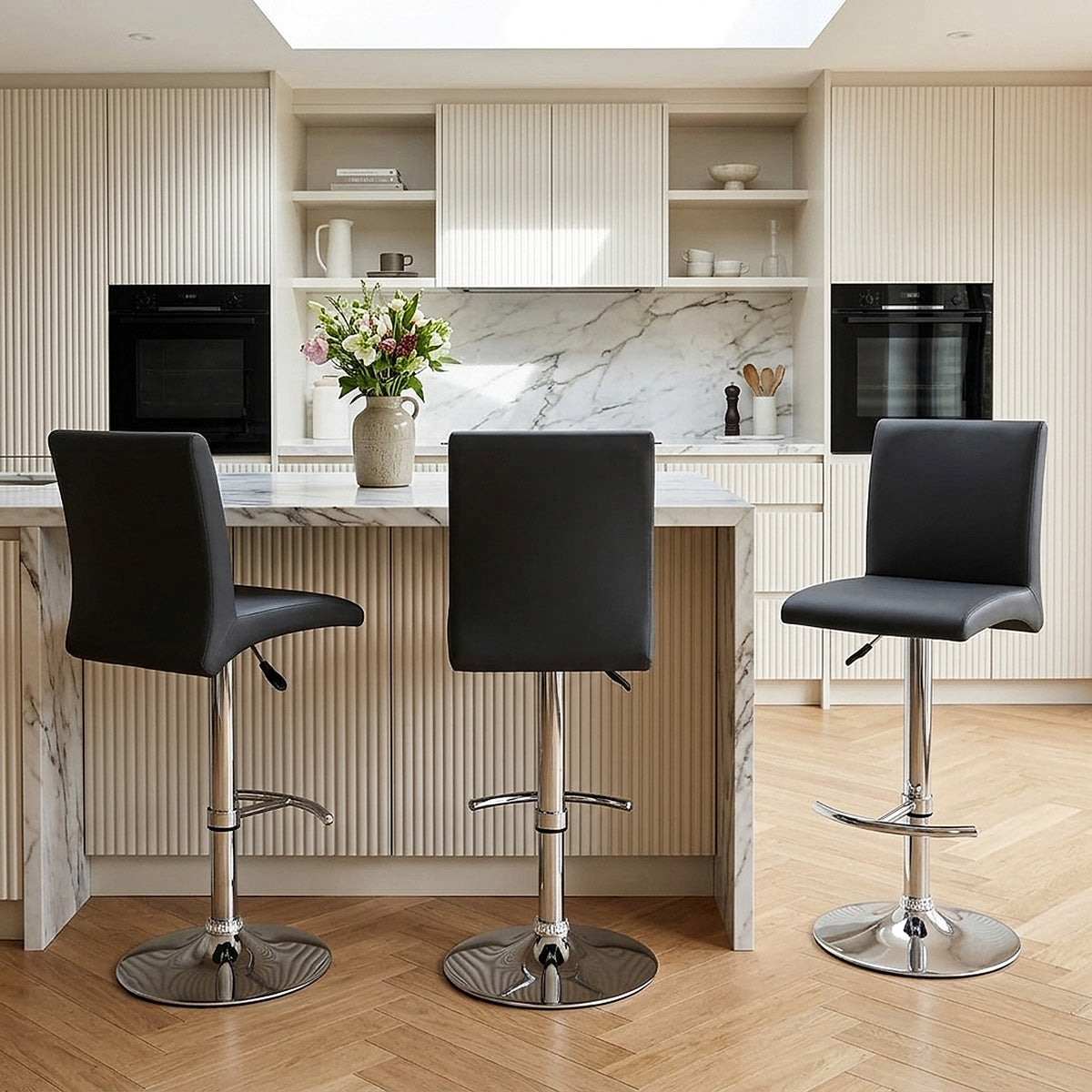 Sgabello Ecopelle Cromato - Deluxe High Back Nero