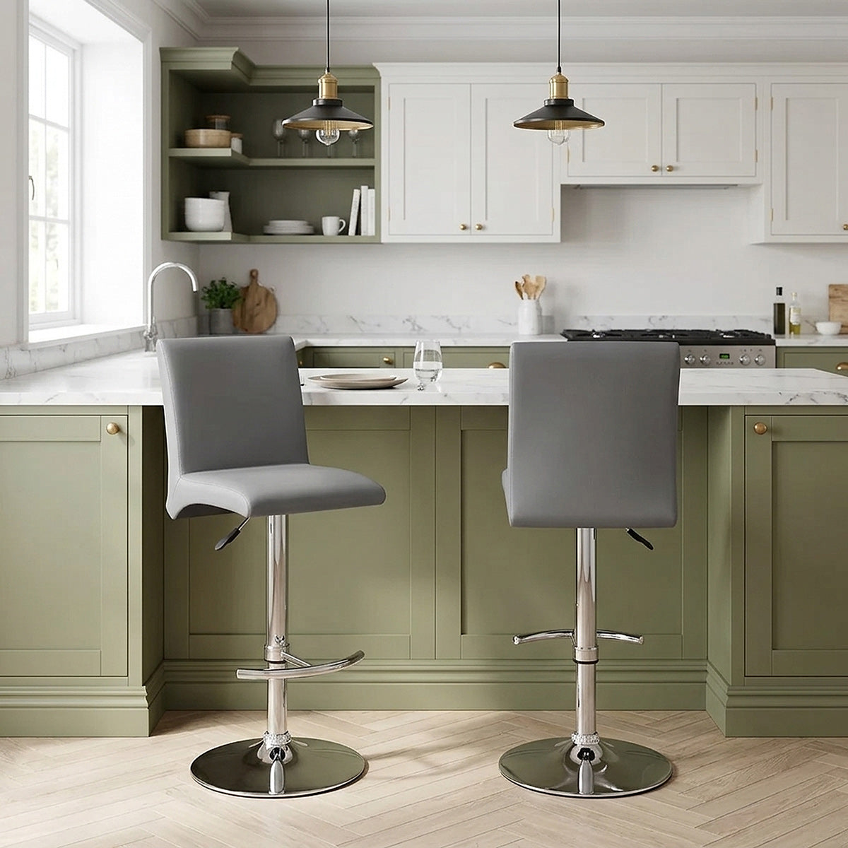 Sgabello Ecopelle Cromato - Deluxe High Back Grigio