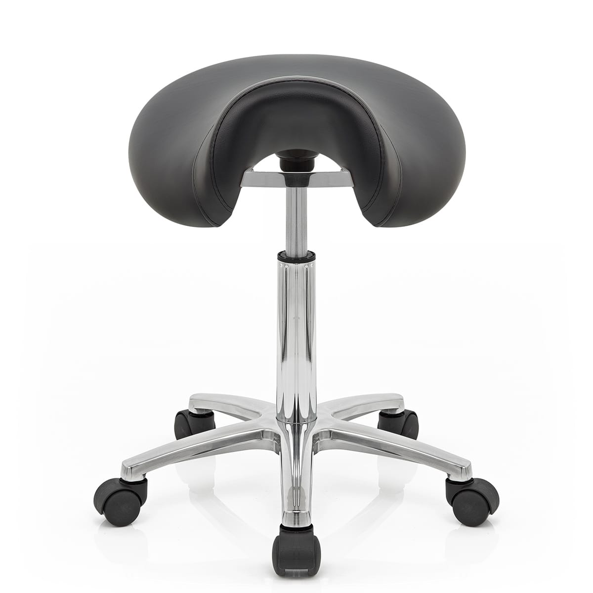 Sgabello con rotelle Ecopelle Cromato - Deluxe Saddle Nero