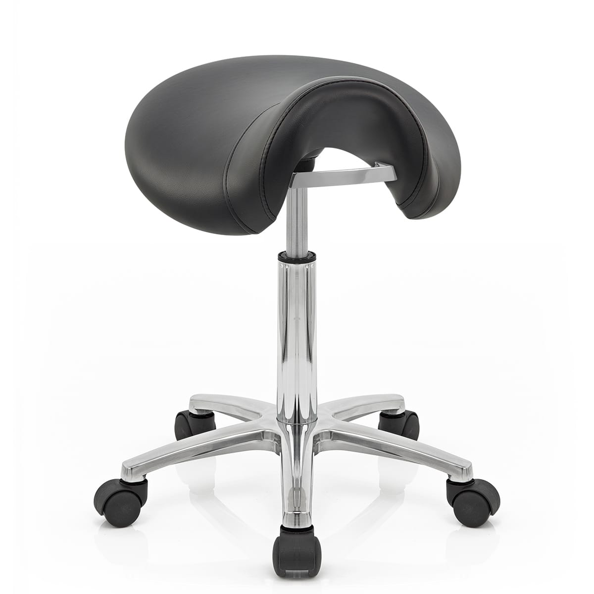 Sgabello con rotelle Ecopelle Cromato - Deluxe Saddle Nero