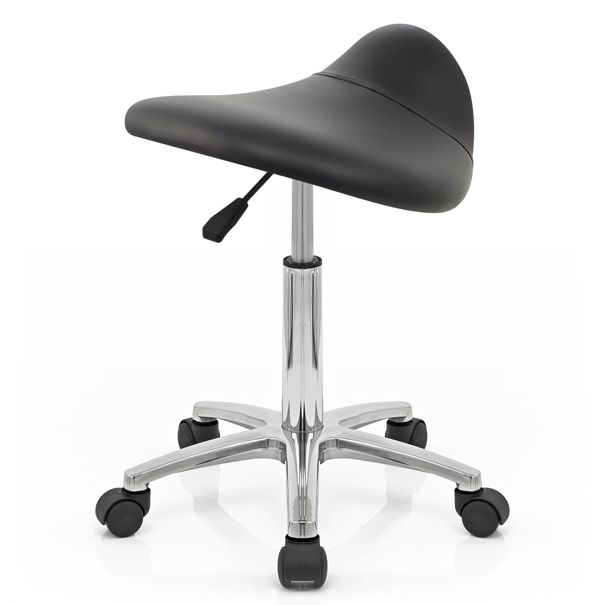 Sgabello con rotelle Ecopelle Cromato - Deluxe Saddle Nero