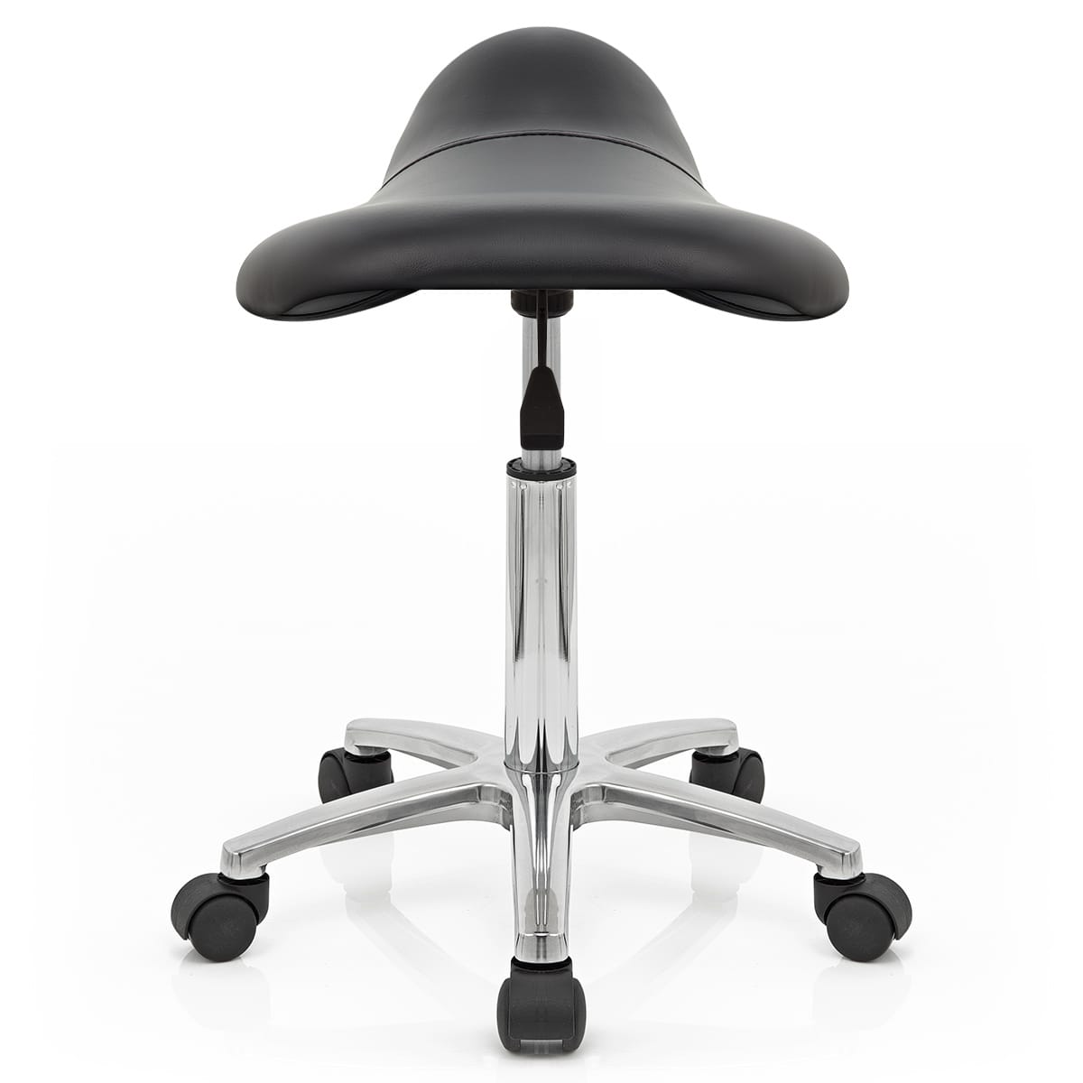 Sgabello con rotelle Ecopelle Cromato - Deluxe Saddle Nero