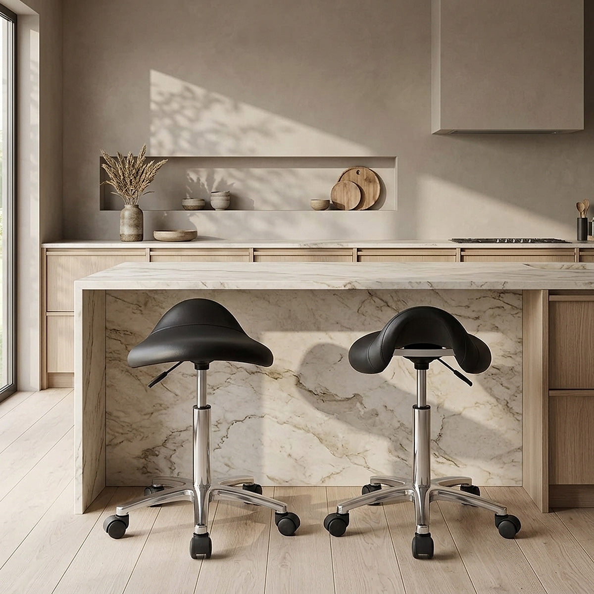Sgabello con rotelle Ecopelle Cromato - Deluxe Saddle Nero